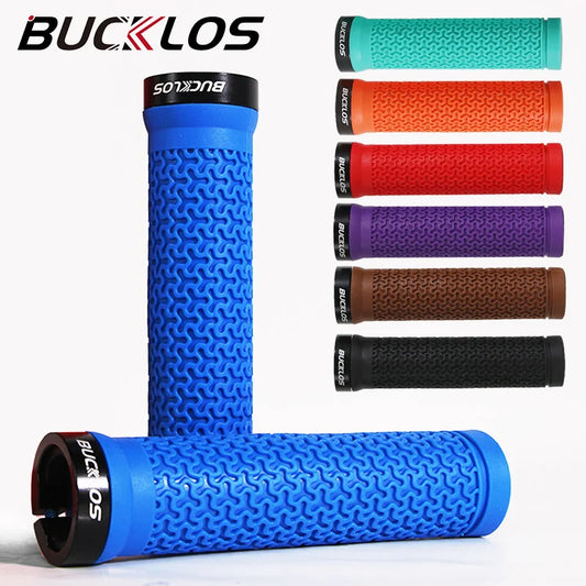 Set of Bucklos bicycle handlebar grips in various colors on a white background