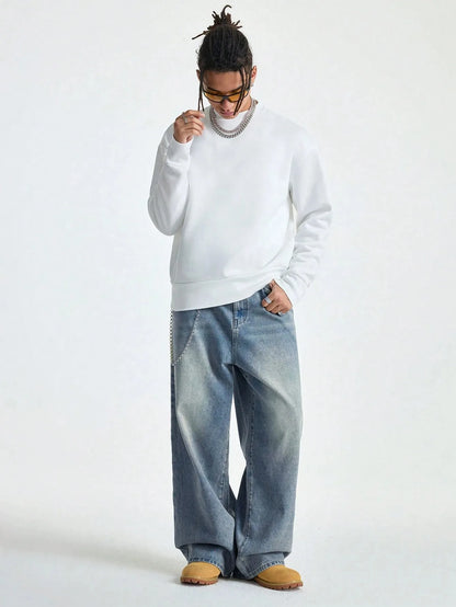 Men's Wide Y2K Jeans - Hip-Hop Baggy Denim Pants - Bascora