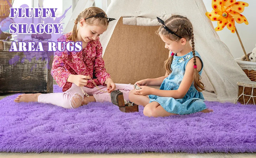 Fluffy Round Rugs for Girls - Soft Shaggy Bedroom Carpet