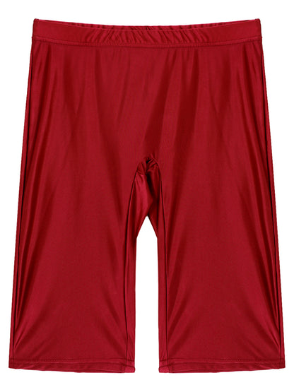 Women's High Waist Swim Shorts - Glossy Athletic Leggings Swimwear - Bascora
