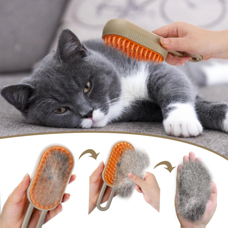 Cepillo de vapor 3 en 1 para gatos: herramienta de aseo, masaje y depilación