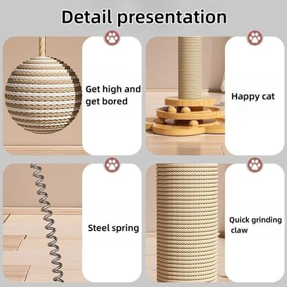 Solid Wood Turntable Cat Toy - Durable Scratching Board | Balls & Stick Toy - Bascora
