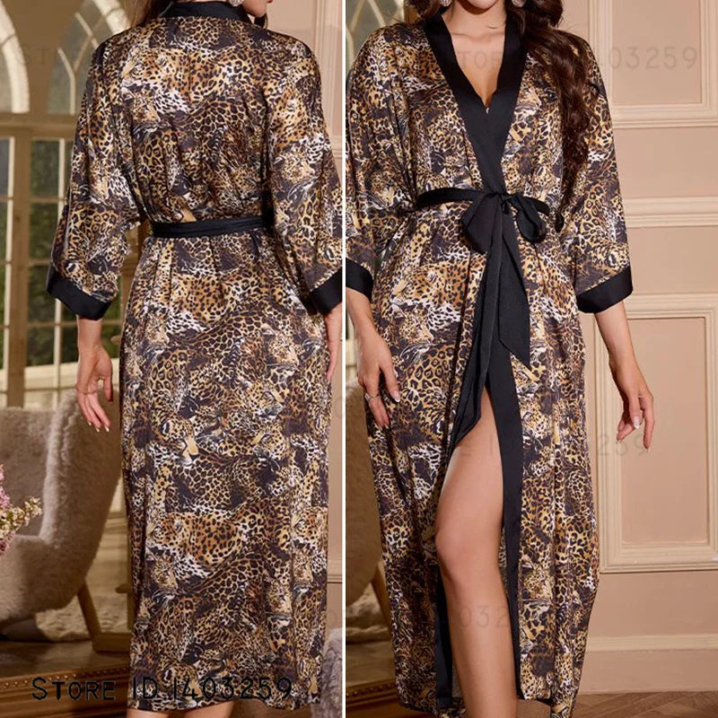 Plus Size Floral Kimono Robe - Silk Satin Loungewear