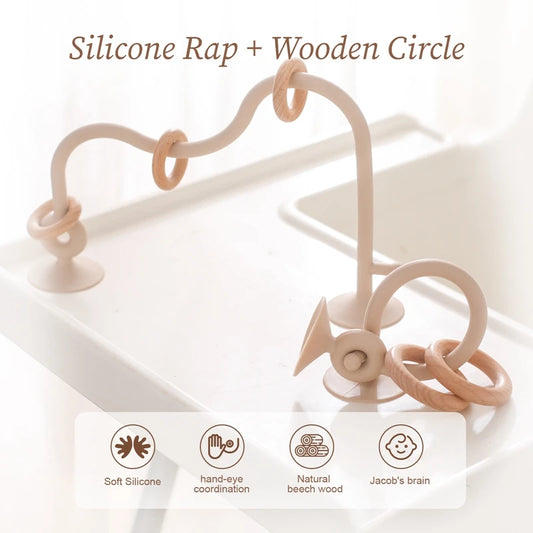 Baby Silicone Teether Toy - Montessori Wooden Bead Maze