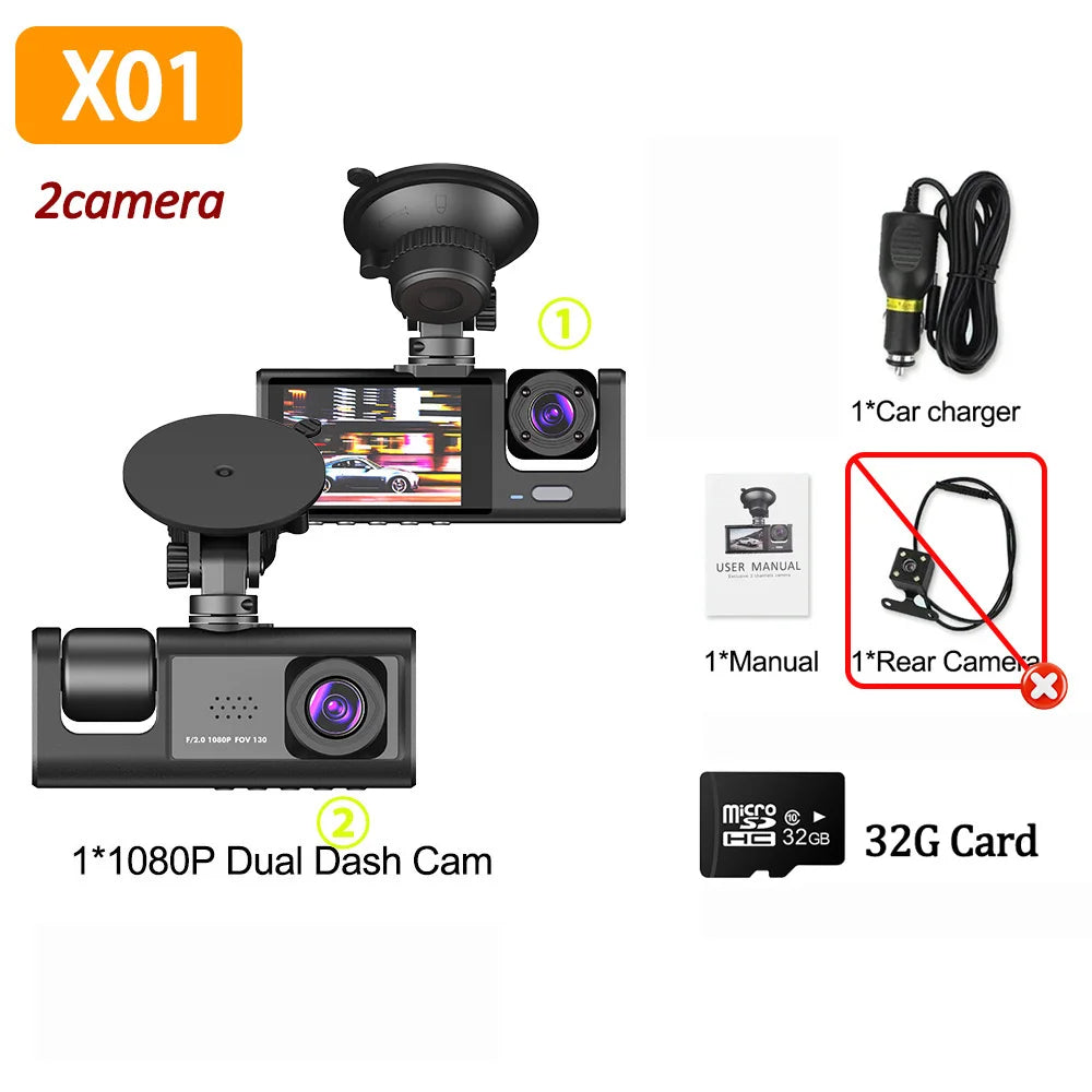 Caméra embarquée DVR 1080p avec 3 caméras | Vision nocturne | GPS