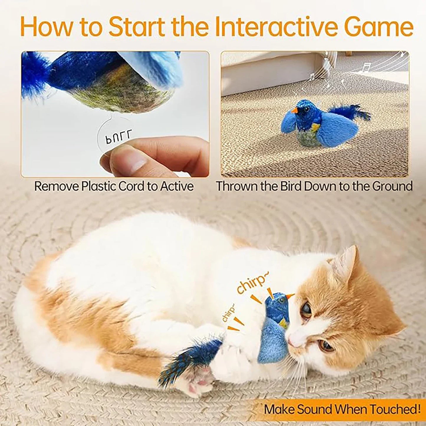 Interactive Cat Toy - Wall Hanging Birds Teaser with Catnip