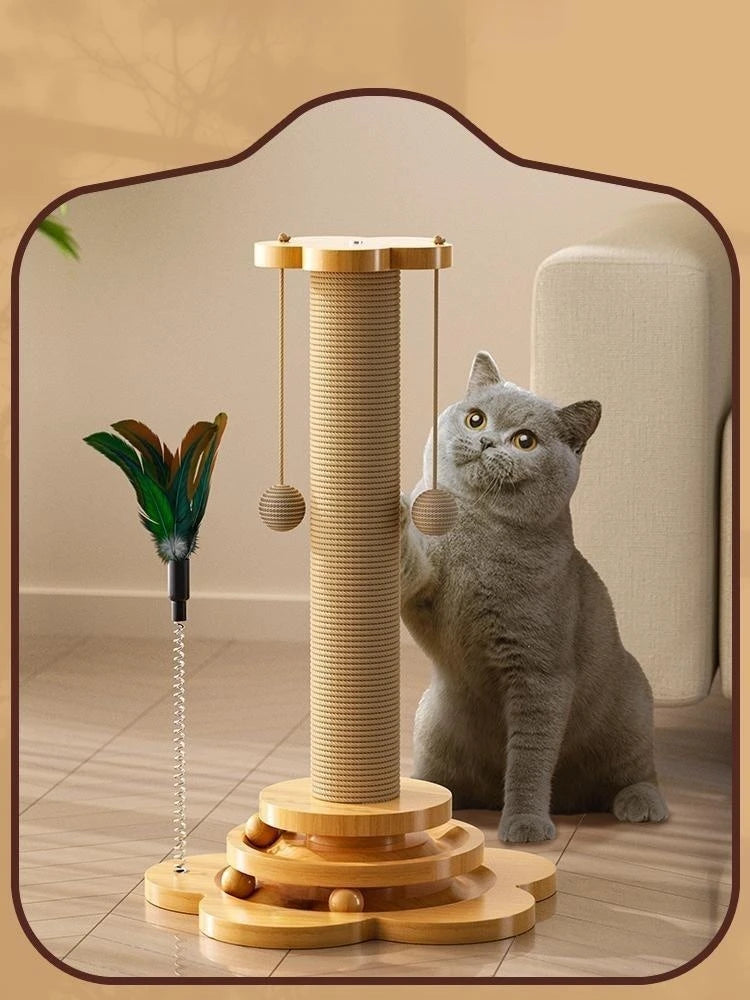 Plateau tournant en bois massif pour chat – Griffoir durable | Balles et bâtons