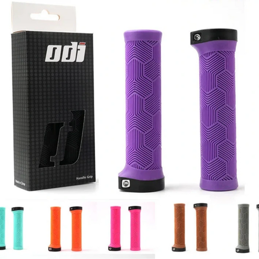 Purple rubber grips with ODI packaging and additional colors displayed below.
