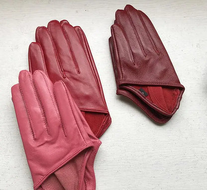 Guantes cortos de piel de oveja para mujer, otoño-invierno, diseño de media palma