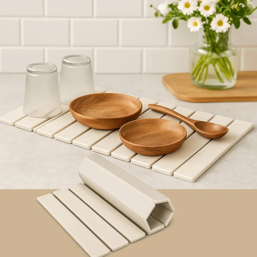 Large Diatomaceous Earth Dish Drying Mat - Collapsible Kitchen Counter Stone
