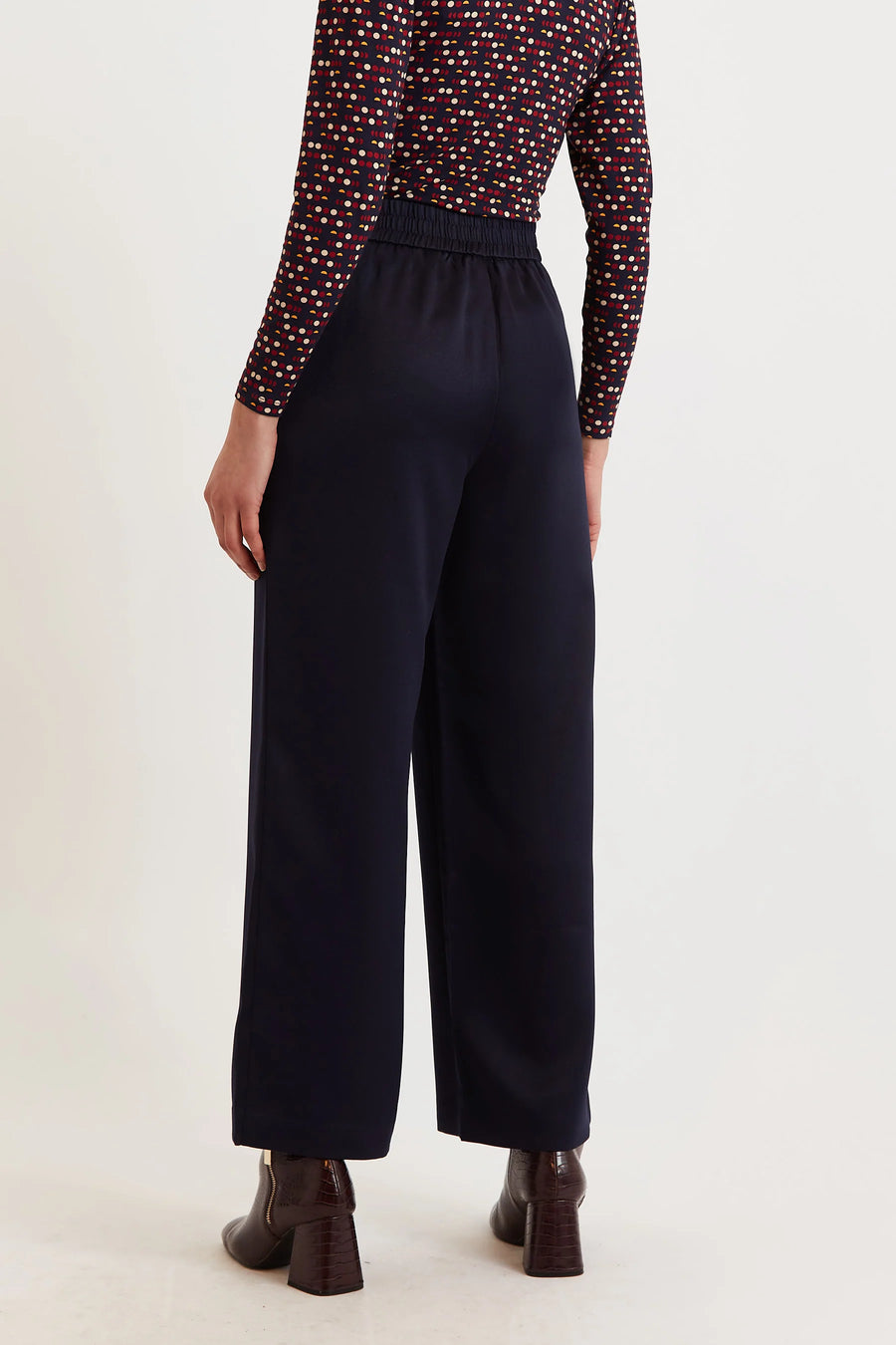Tilde Sustainable Satin Back Crepe Wide Leg Trousers - Navy