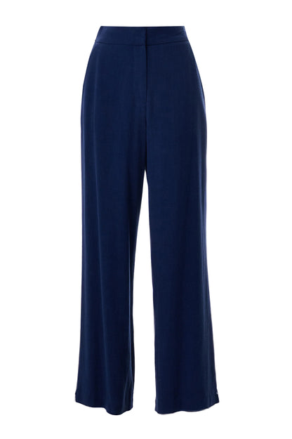 Tilde Linen Mix Straight Leg Trousers - Navy