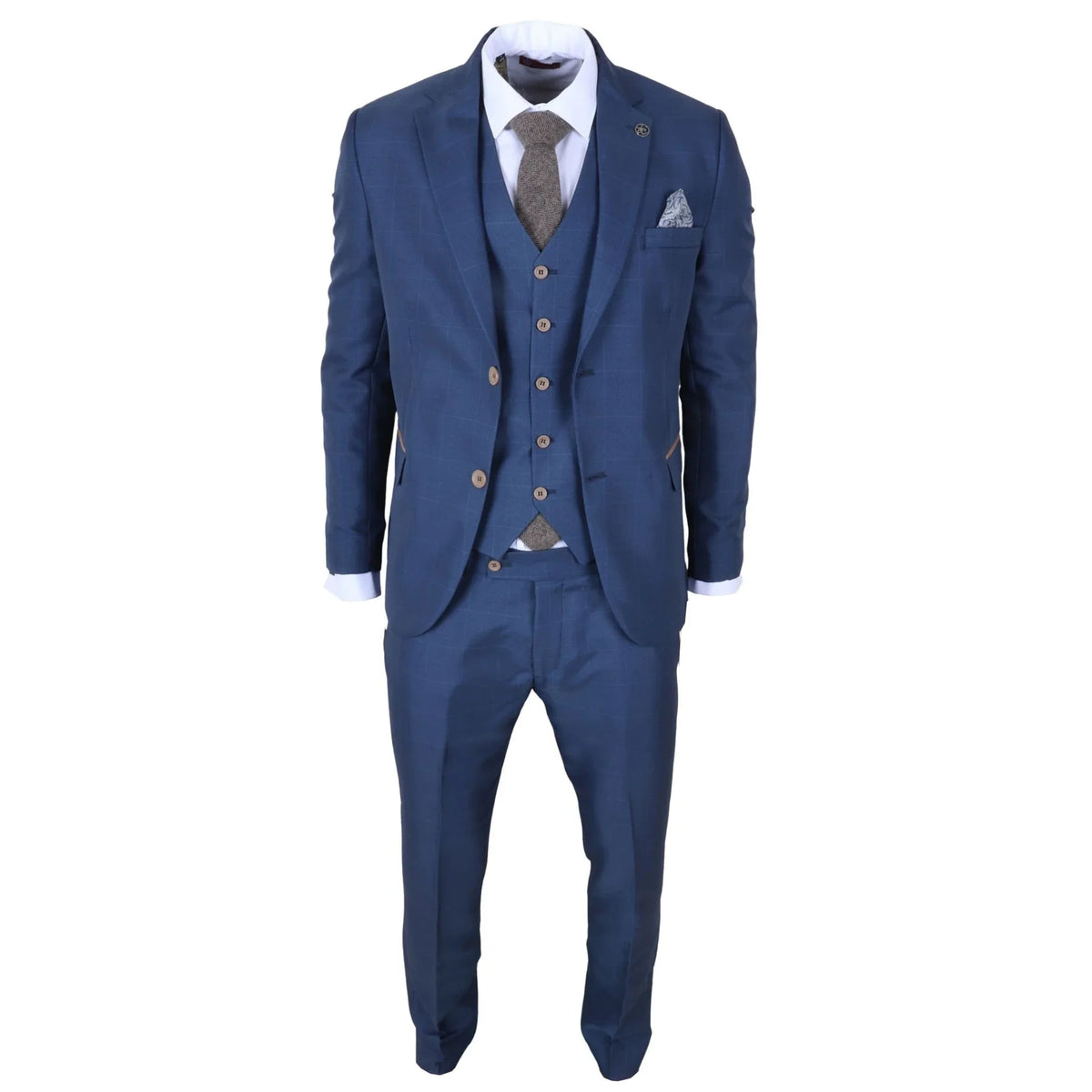 Men's Blue Check 3 Piece Tailored Fit Suit by TruClothing
