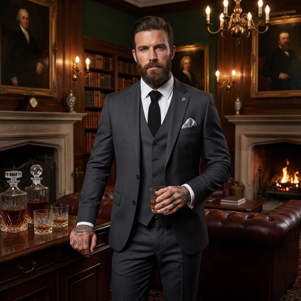 Men's Charcoal Check 3 Piece Tailored Fit Suit by TruClothing