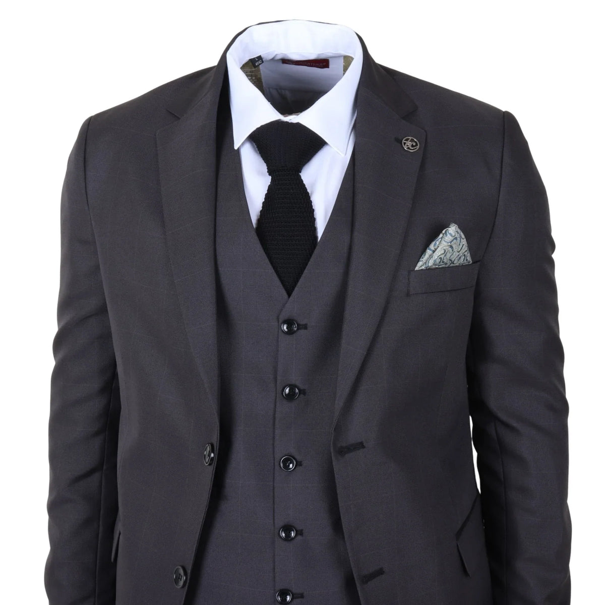 Men's Charcoal Check 3 Piece Tailored Fit Suit by TruClothing