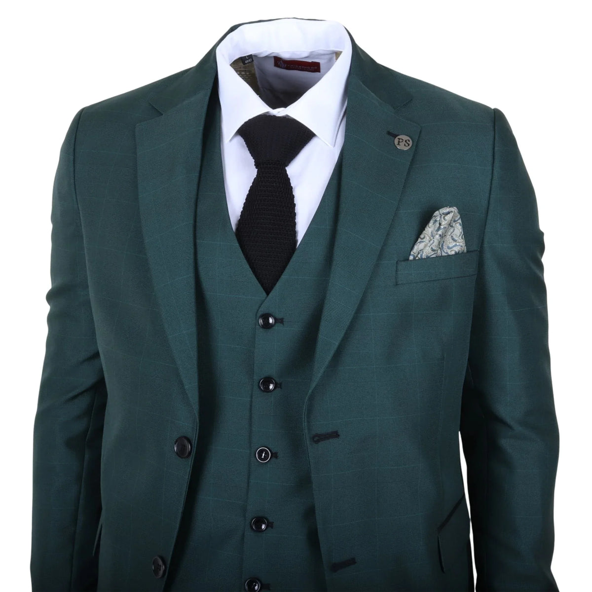 Men's Green Check 3 Piece Tailored Fit Suit by TruClothing
