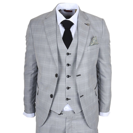 Men's Grey Check 3 Piece Tailored Fit Suit by TruClothing