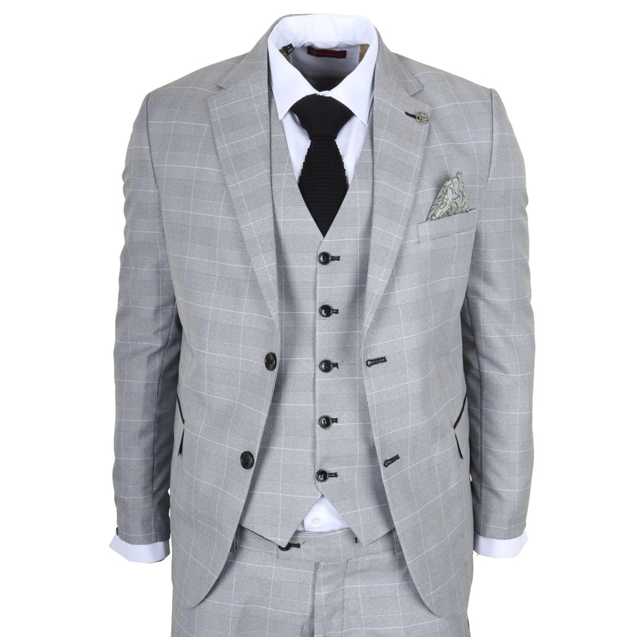 Men's Grey Check 3 Piece Tailored Fit Suit by TruClothing