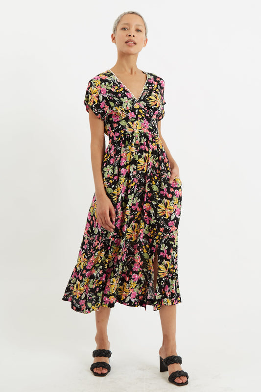 Louche Unity Flower Burst V-Neck Midi Dress