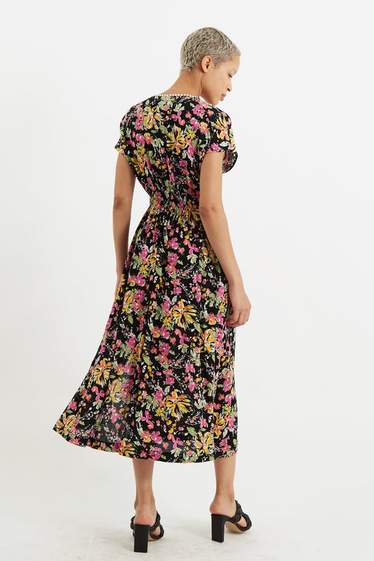 Louche Unity Flower Burst V-Neck Midi Dress