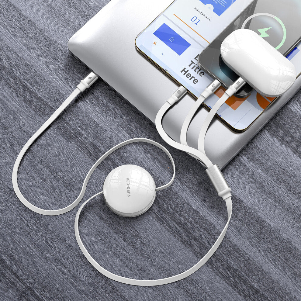 USB-C 3-in-1 100W Retractable Fast Charging Cable 1.2M VD-DCA08