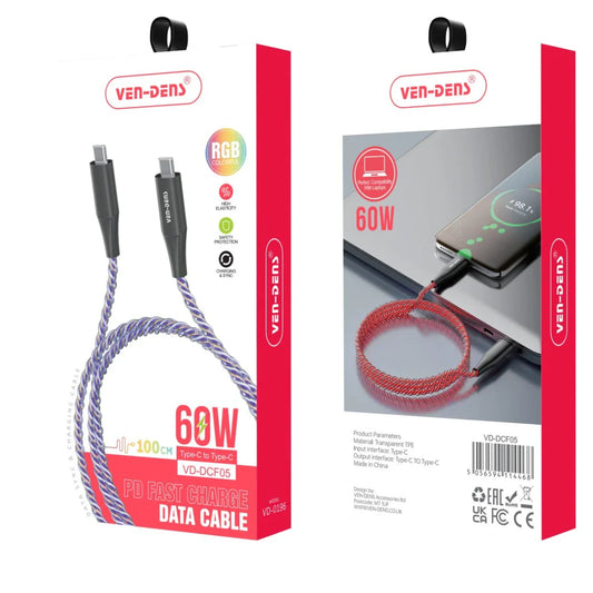 USB-C to USB-C 60W RGB Luminous Fast Charging Cable VD-DCF05