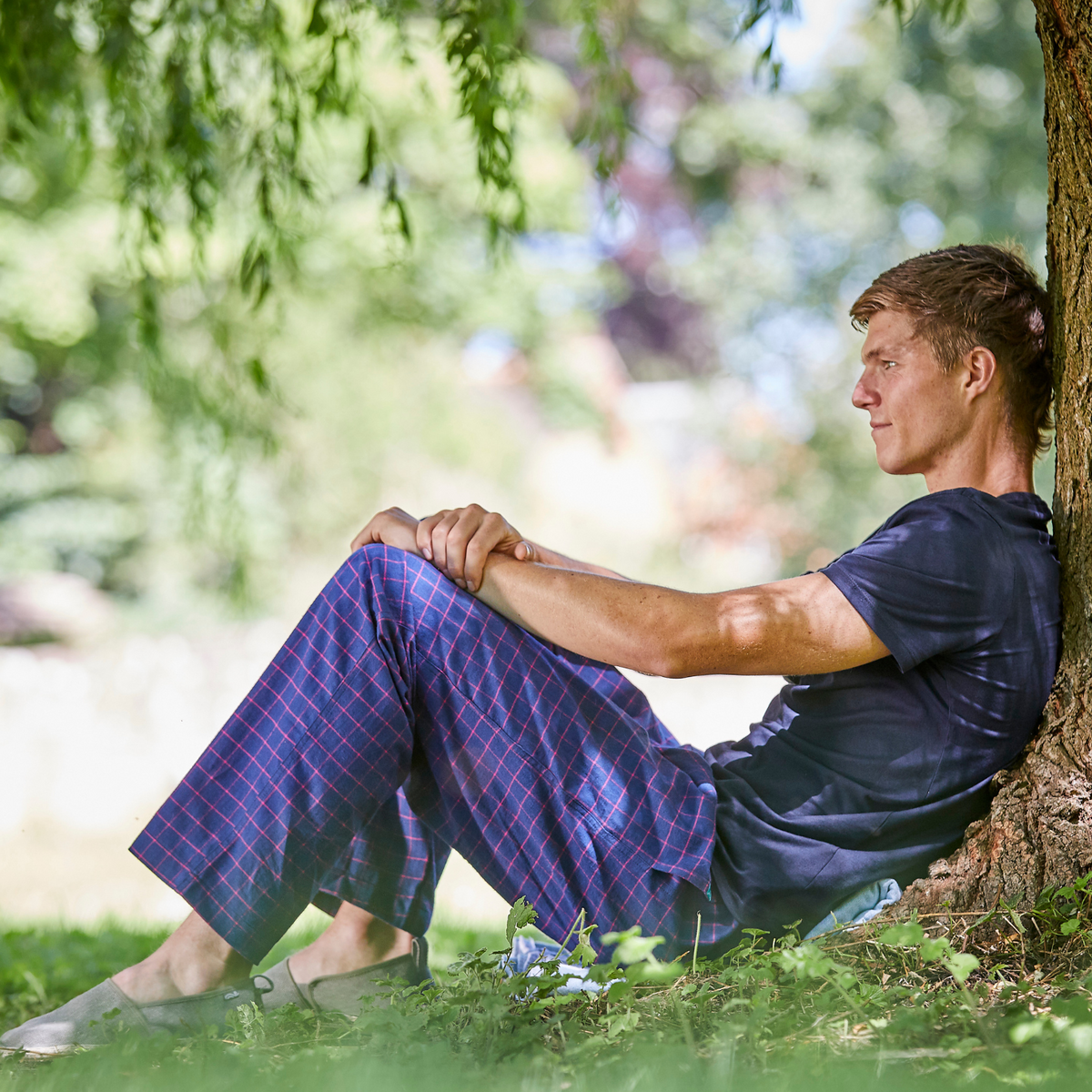 Loungers Men's Organic Brushed Cotton Atlantic Puffin Checked Trousers