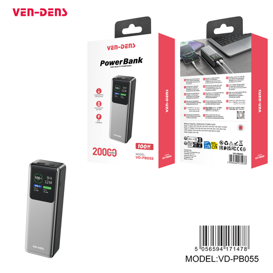 Fast Charging 100W Power Bank 20000mAh with Display VD-PB055