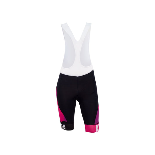 Black and pink cycling bib shorts with white top on a white background