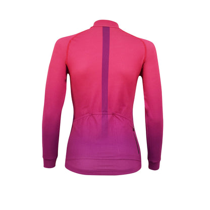 Pink cycling jacket with a gradient effect on a white background