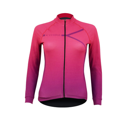 Pink cycling jacket with a brand logo on a white background
