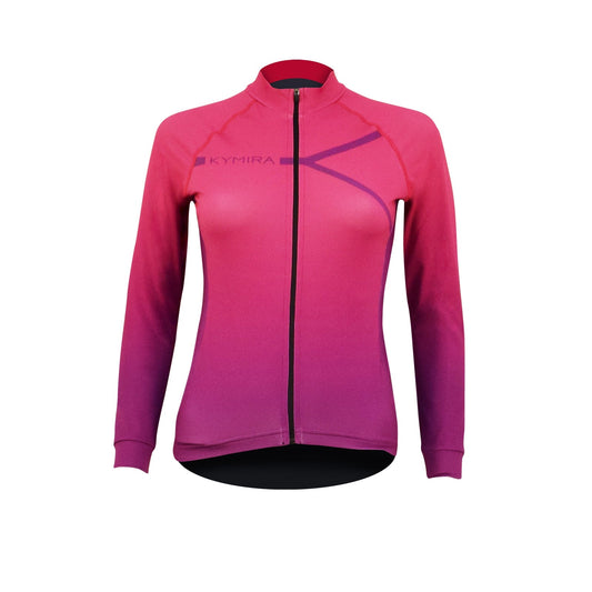 Pink cycling jacket with a brand logo on a white background