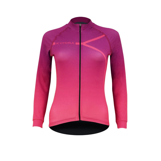 Pink cycling jacket with Kymira branding on a white background
