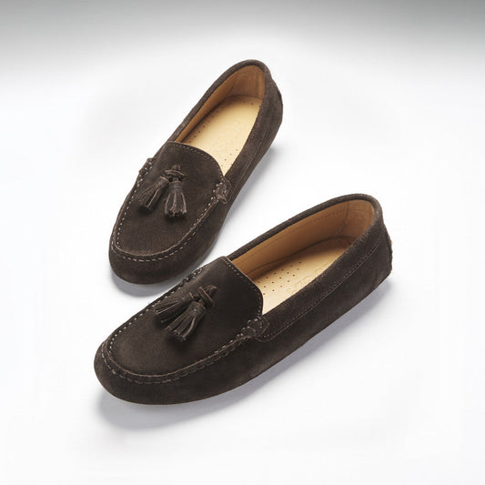 Hugs & Co. Women's Brown Suede Tasselled Driving Loafers