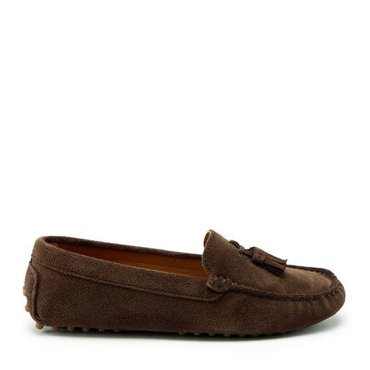 Hugs & Co. Women's Brown Suede Tasselled Driving Loafers