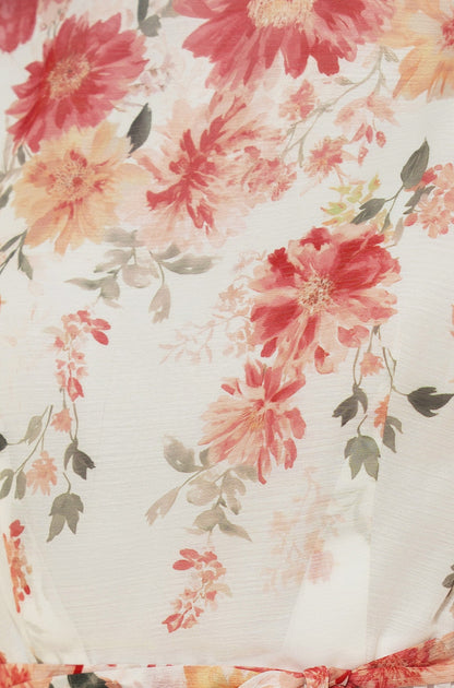 White Mirror Floral Design Pleated Midi Dress