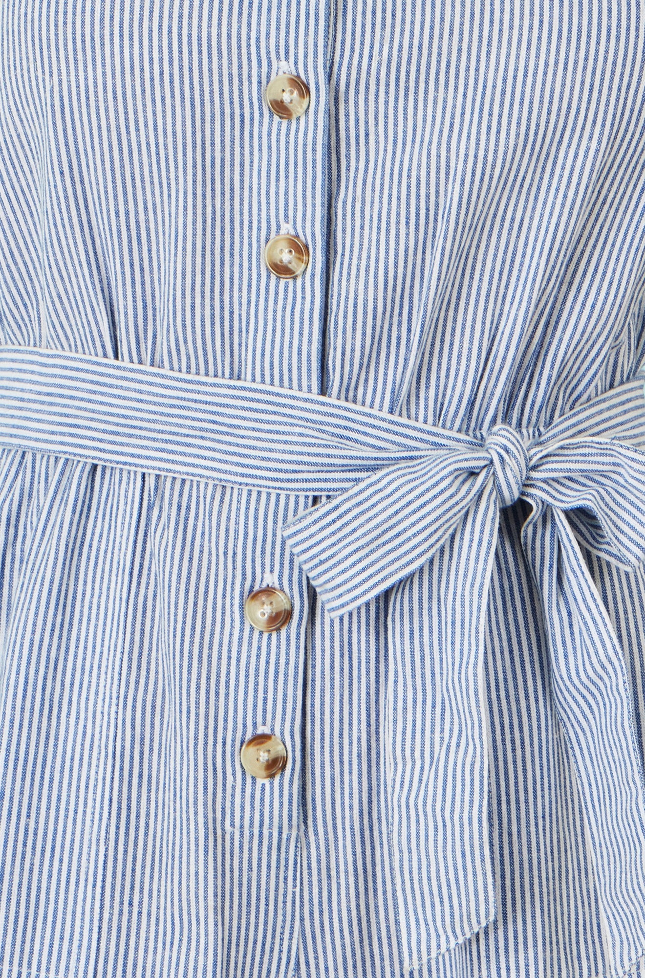 Blue Cotton Stripe Button Through Jumpsuit