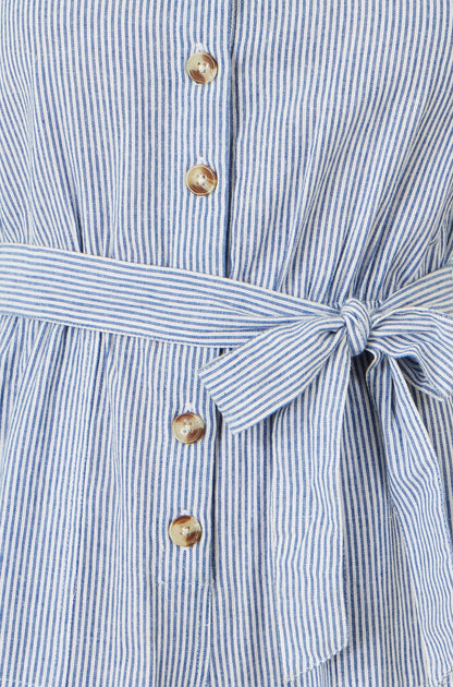 Blue Cotton Stripe Button Through Jumpsuit