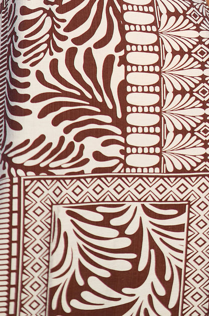 Brown Tile Print Maxi Dress With Bead Details