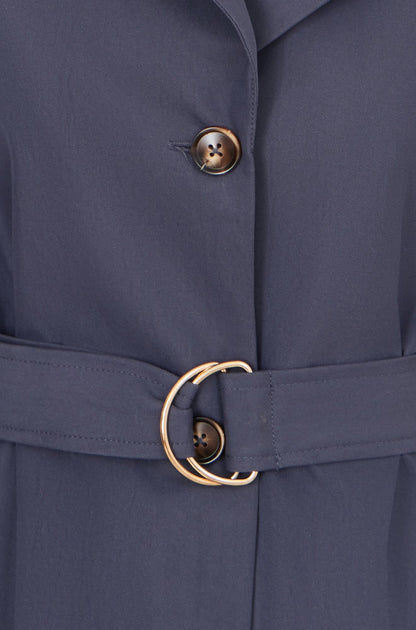 Navy Belted Long Trench Coat With Belt