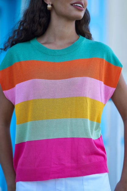 Yumi Multicolour Block Stripe Relaxed Knitted Top