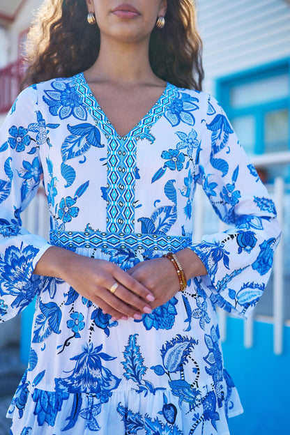 Blue Floral Tencel Beach Tunic