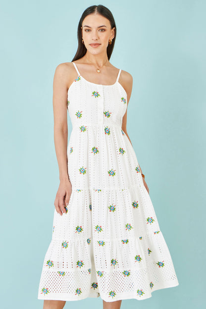 The Broderie – White Cotton Embroidered Midi Dress