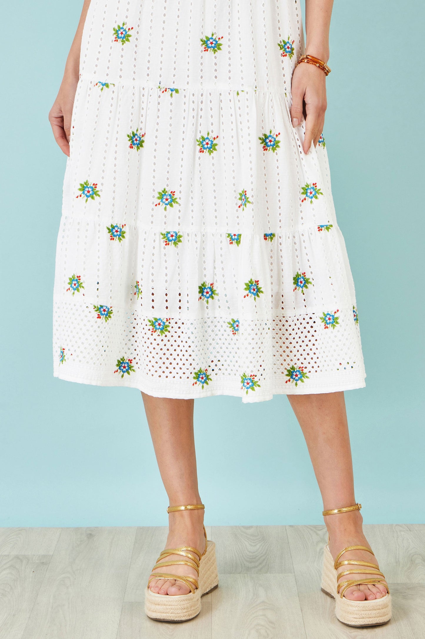 The Broderie – White Cotton Embroidered Midi Dress