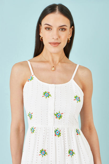 The Broderie – White Cotton Embroidered Midi Dress