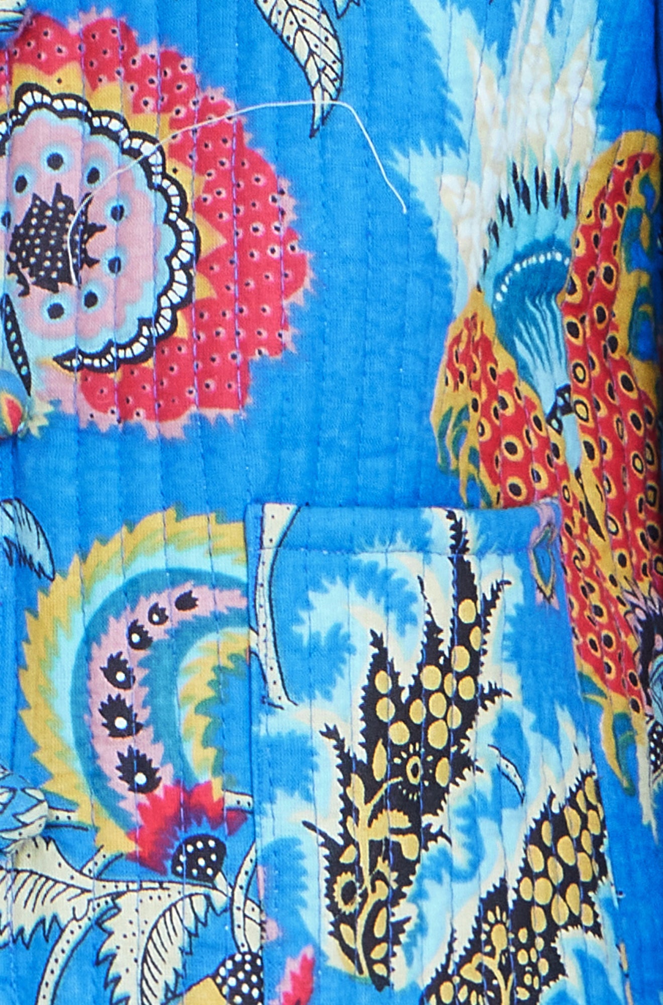 Blue Boho Print Cotton Reversible Quilted Jacket