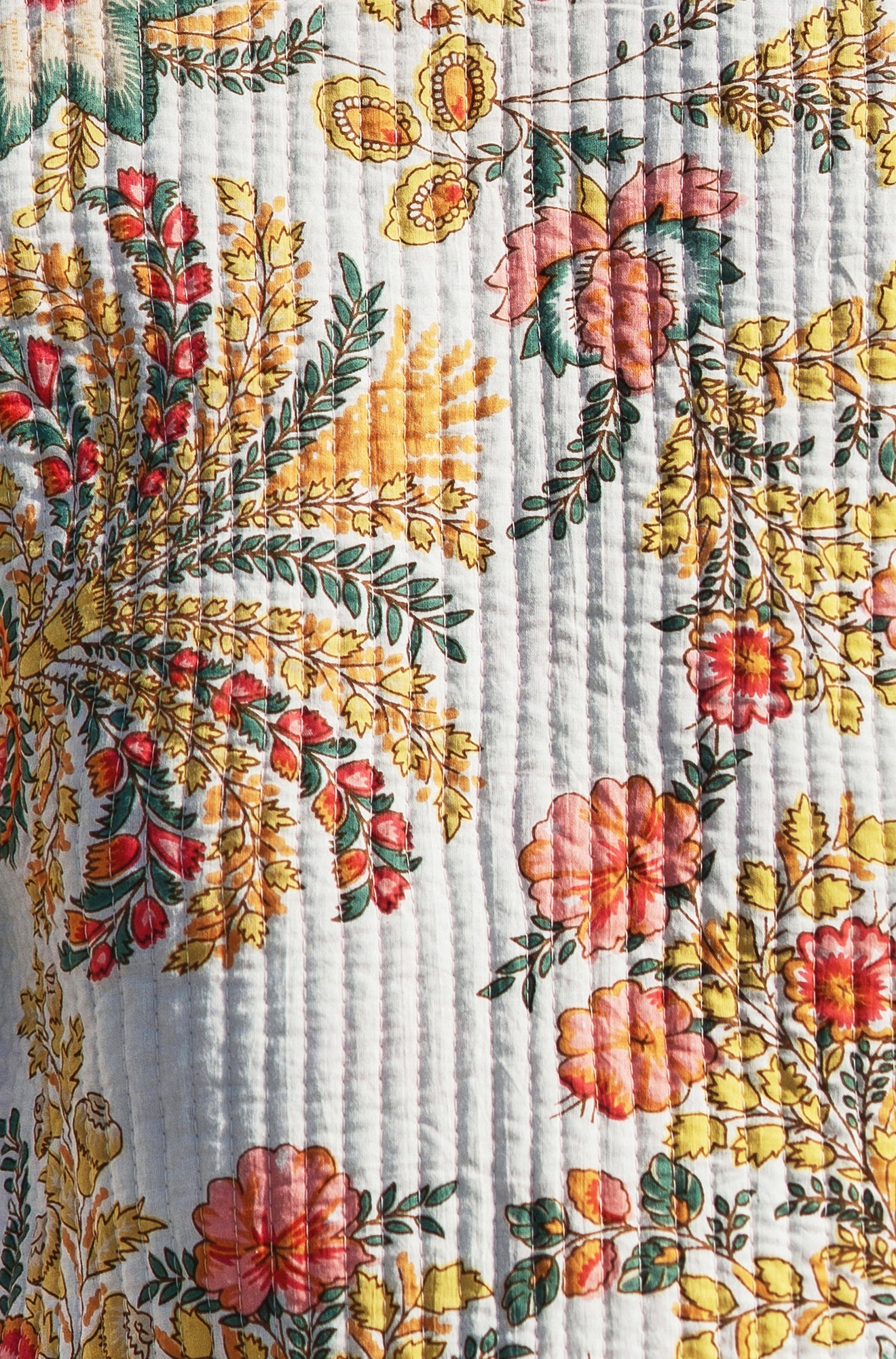 White Boho Print Cotton Reversible Quilted Jacket