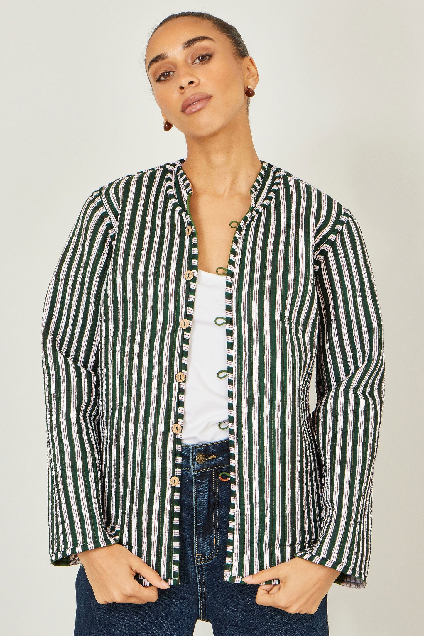 Green Fox Print Reversible Cotton Quilted Jacket