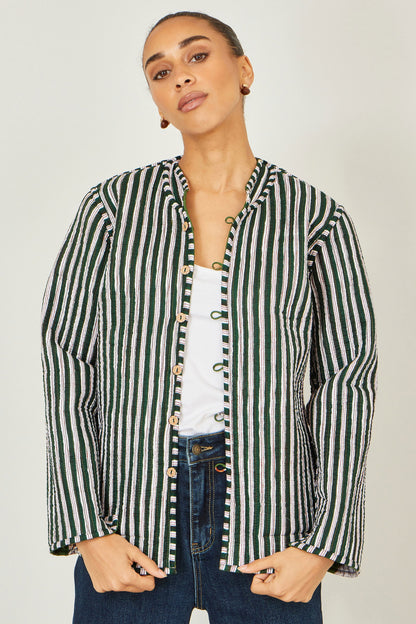 Green Fox Print Reversible Cotton Quilted Jacket