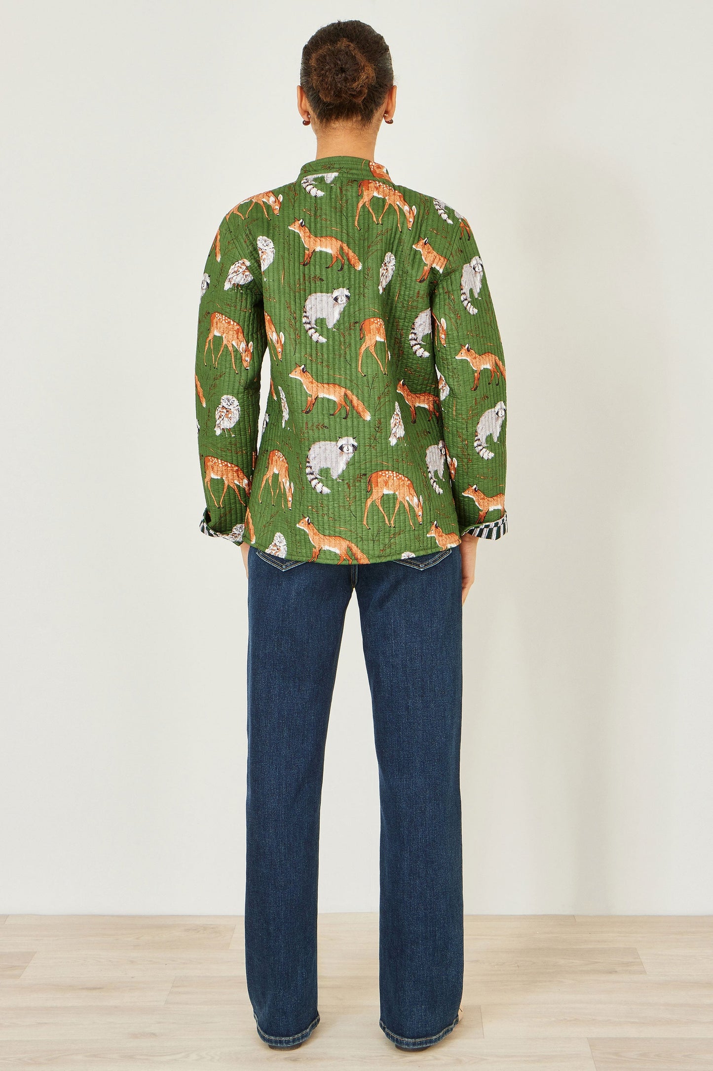 Green Fox Print Reversible Cotton Quilted Jacket